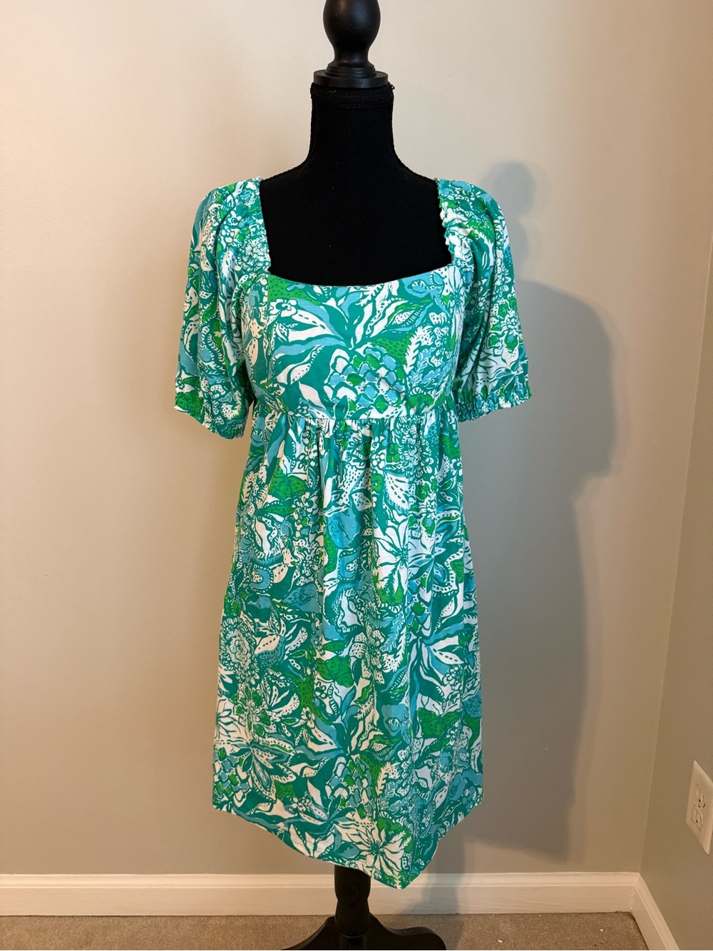 Lilly Pulitzer Green & White Floral Empire Waist Dress